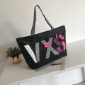 Blue letter-print shopping tote bag with double soft handles