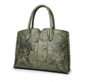 Red PU handbag featuring a raised peony flower pattern