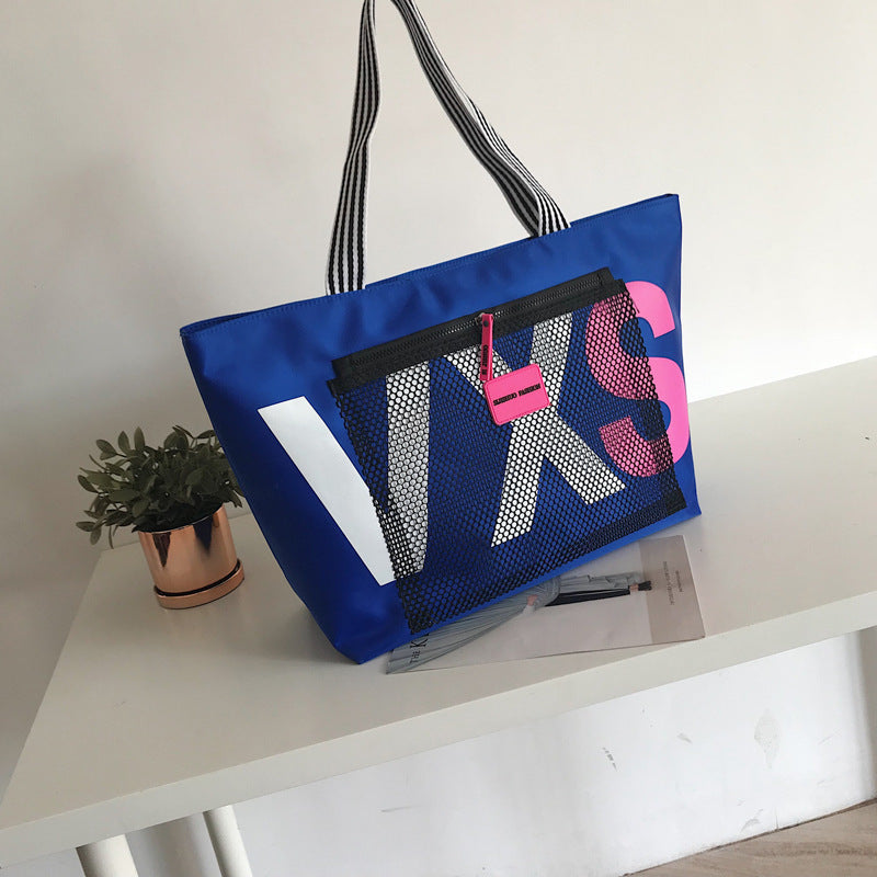 Women's large Oxford tote bag with trendy letter print and zipper closure