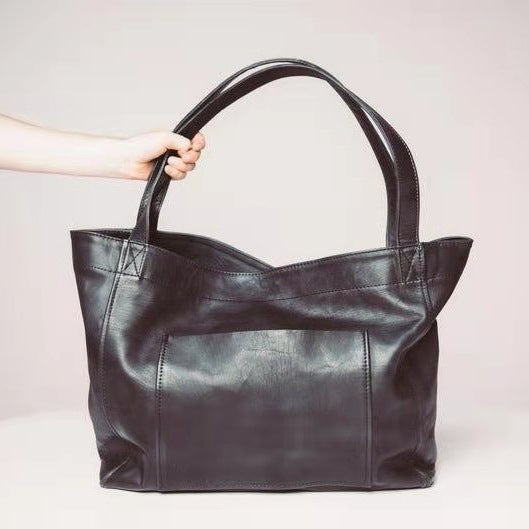 Women's large retro PU tote bag with an embossed finish